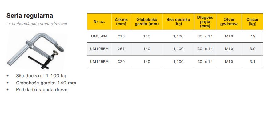 Ścisk przesuwny Regular Duty UM105PM 267x140 mm - obrazek 2